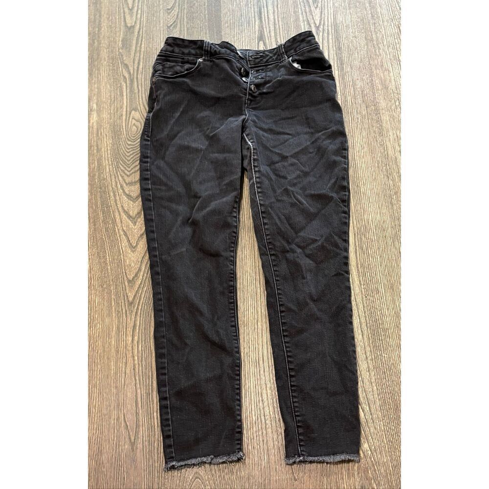 Maurices Womens High-Rise Skinny Jeans Denim Button Fly Raw Hem Black Size 5/6